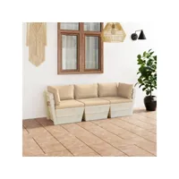 canapé fixe 3 places palette de jardin  sofa banquette de jardin avec coussins bois d'épicéa meuble pro frco92144