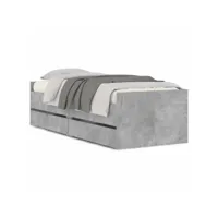 structure de lit adulte-enfant,100x200 cm cadre de lit avec tiroirs gris béton