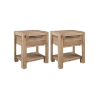 lot de 2 tables d'appoint moderneles - tables de nuit commodes de chevet avec tiroirs 40x30x48 cm acacia solide -neww59456