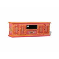 meuble télé buffet tv télévision design pratique bois de manguier massif rose et marron peint à la main helloshop26 2502151