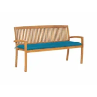 banc de jardin meuble de patio d'extérieur terrasse empilable et coussin 159 cm bois de teck massif helloshop26 02_0011697
