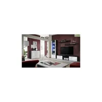 ensemble meuble tv mural galino b avec led - corps wengé/ front blanc de haute brillance 23 emwh gb