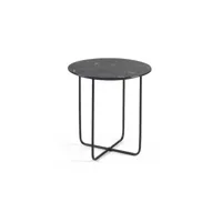 table basse ronde avec plateau en verre effet marbre noir jon 45