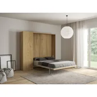 lit escamotable 160x190 avec 1 colonne de rangement bois clair kanto