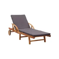 chaise longue  bain de soleil transat avec coussin bois d'acacia solide meuble pro frco39484