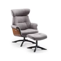 fauteuil de relaxation manuel avec repose pied bois et tissu gris arkos