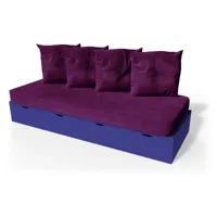 banquette cube 200 cm + futon + coussins  bleu foncé banq200p-df
