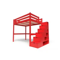 lit mezzanine bois avec escalier cube sylvia 140x200  rouge cube140-red