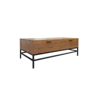 table basse en bois rustique et métal noir 4 tiroirs - factory
