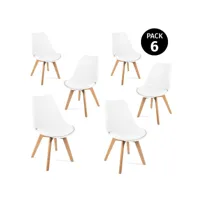 pack 6 sillas de comedor blancas, silla de cocina, salon o terraza, diseño nordico, silla tulip, respaldo ergonomico y asiento acolchado con cojin, estilo escandinavo, color blanco, 6 unidades