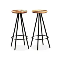 lot de deux tabourets de bar design chaise siège bois massif de récupération et acier helloshop26 1202193