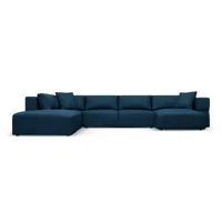 canapé d'angle gauche panoramique tyra, 6 places, bleu roi, tissu structurel