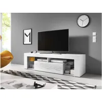 meuble banc tv - 140 cm - blanc mat / blanc brillant - style design everest