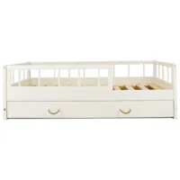 lit d'enfant en bois naturel style scandinave 160x80cm avec barrière et tiroir : confort et sécurité réunis - blanc
