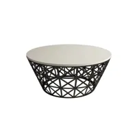 table basse ovale ellipticum support grille conique bois blanc crème et métal noir