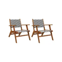 chaises de jardin 2 pièces bois d'acacia massif blanc et noir helloshop26 02_0013333