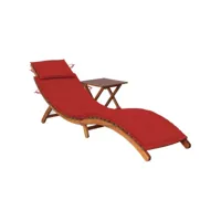 transat chaise longue bain de soleil lit de jardin terrasse meuble d'extérieur avec table et coussin bois d'acacia helloshop26 02_0012624