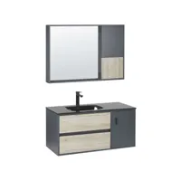 meuble vasque avec miroir et cabinet 100 cm bois clair et gris teruel 310648