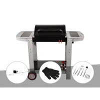 barbecue à charbon indiana + kit tournebroche + gant + malette 8 accessoires