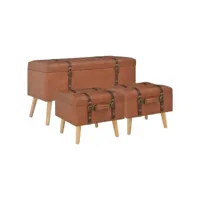 banquette pouf tabouret meuble tabourets de rangement 3 pcs synthétique marron helloshop26 3002124