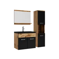 meuble de salle de bain montreal 60 cm lavabo noir - chene avec noir mat - armoire de rangement meuble lavabo evier meubles