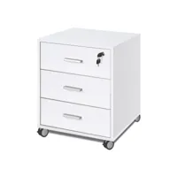 commode de bureau avec trois tiroirs à roulettes frêne blanc 50x41x h70 cm