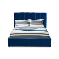 lit double luftani avec sommier relevable 160x200cm velours bleu