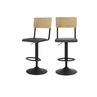 chaise de bar clem en bois clair et noir réglable 60-80 cm (lot de 2)
