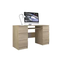bari - bureau informatique - bureau d'ordinateur - 6 tiroirs + support clavier coulissant - mobilier de bureau - aspect bois - sonoma