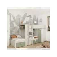 lit superposé 1268 vintage blanc et vert avec armoire et tiroirs