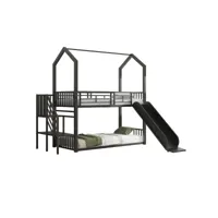 lit superposé lit jeune 90x200 cm lit à cadre en fer avec escalier coulissant noir