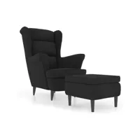 fauteuil scandinave fauteuil à oreilles avec tabouret charge 110 kg noir velours ,78x90x96,5cm