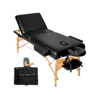 tectake table de massage portable pliante à 3 zones rembourrage de 7,5 cm, largeur 70 cm avec cadre en bois 404376