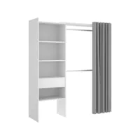 armoire dressing extensible avec rideau + 1 tiroir coloris blanc - longueur 110-160 x hauteur 205 x profondeur 50 cm