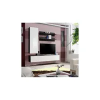 ensemble meuble tv mural fly-h de haute brillance 160x170x40 cm - corps noir mat/ front blanc de haute brillance/ étagères noir 23 zw fy h1