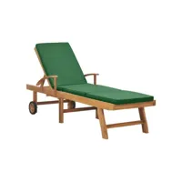 transat chaise longue bain de soleil lit de jardin terrasse meuble d'extérieur avec coussin bois de teck solide vert helloshop26 02_0012432
