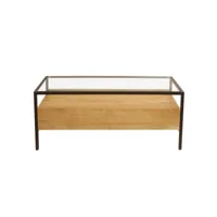 table basse rectangulaire avec rangements en bois manguier massif, verre et métal noir l100 cm sita
