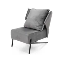 fauteuil lounge en velours gris avec structure noire en métal iael 449