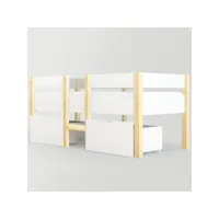 lit berceau avec tiroir et protection contre les chutes, bois de pin massif-90x200 cm-blanc & chêne