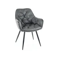chaise avec accoudoir cuir synthétique matelassé et acier noir klakine - lot de 2-couleur gris