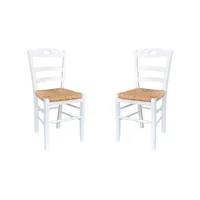 chaise de cuisine avec assise en paille loire laqué blanc set 2 pcs