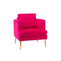 fauteuil salon en velours, fauteuil club moderne en velours avec coussin amovible et pieds en métal doré, canapé capitonné en velours, rose