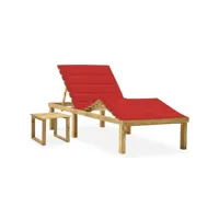 chaise longue de jardin avec table et coussin  bain de soleil transat pin imprégné meuble pro frco15310