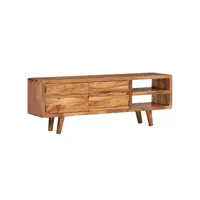 meuble tv  banc tv armoire de rangement bois d'acacia avec portes sculptées 117 x 30 x 40 cm meuble pro frco49289