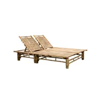 bain de soleil, transat, chaise longue pour 2 personnes avec coussins bambou togp36845