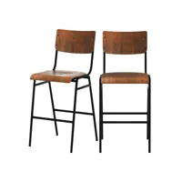 chaise de bar mi-hauteur clem en bois foncé 65 cm (lot de 2)