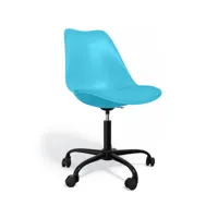 chaise de bureau avec roulettes - chaise de bureau pivotante - structure noire tulip bleu clair