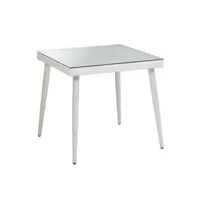 table carrée en polyarattan blanc crème avec verre 90x90x77h cm