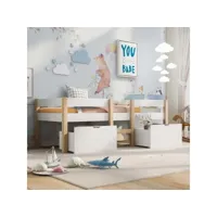 lit surélevé d’enfant 90x190 cm avec sommier à lattes et tiroirs, cadre en pin, blanc et chêne