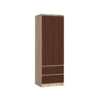 eline - armoire 2 portes style moderne chambre à coucher - 60x180x51 - 2 tiroirs - dressing - wengé